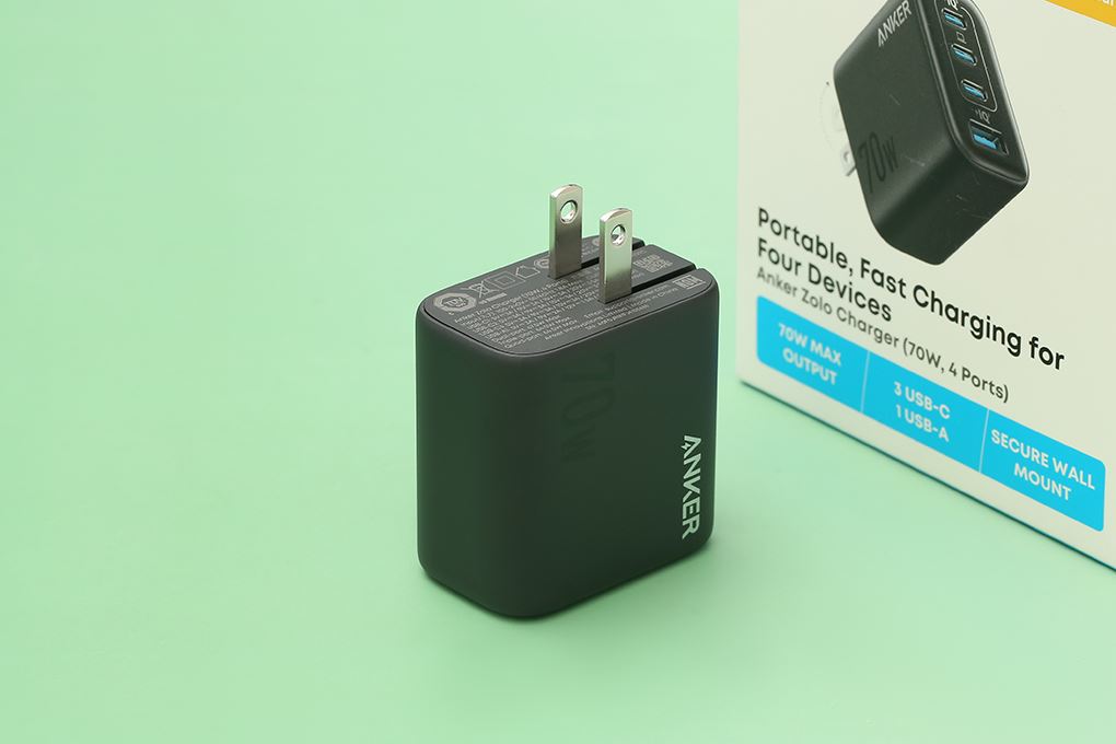 Sạc nhanh 4 cổng USB Type-C PD 70W Anker Zolo A121C Màu Đen