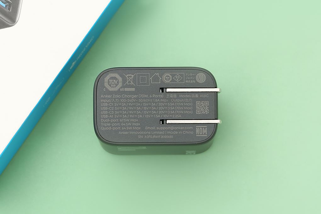 Sạc nhanh 4 cổng USB Type-C PD 70W Anker Zolo A121C Màu Đen