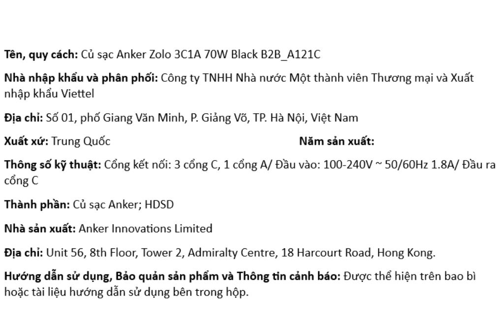 Sạc nhanh 4 cổng USB Type-C PD 70W Anker Zolo A121C Màu Đen