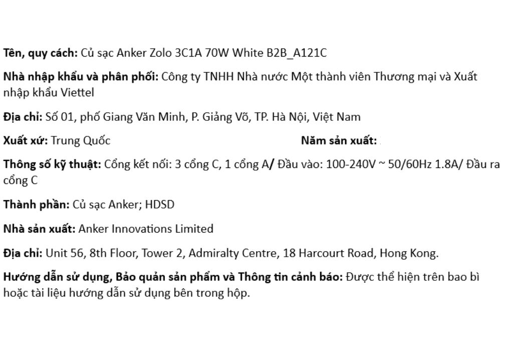Sạc nhanh 4 cổng USB Type-C PD 70W Anker Zolo A121C Màu Trắng