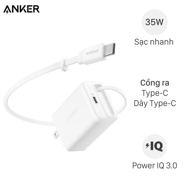Sạc nhanh Anker Nano A2658 kèm cáp dây rút Type C