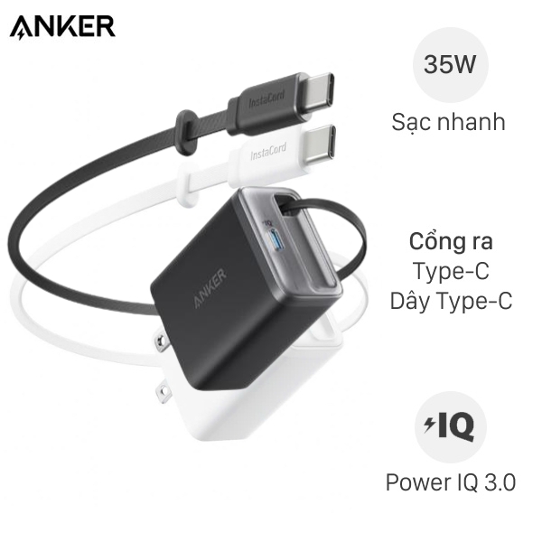 Sạc nhanh Anker Nano A2658 kèm cáp dây rút Type C