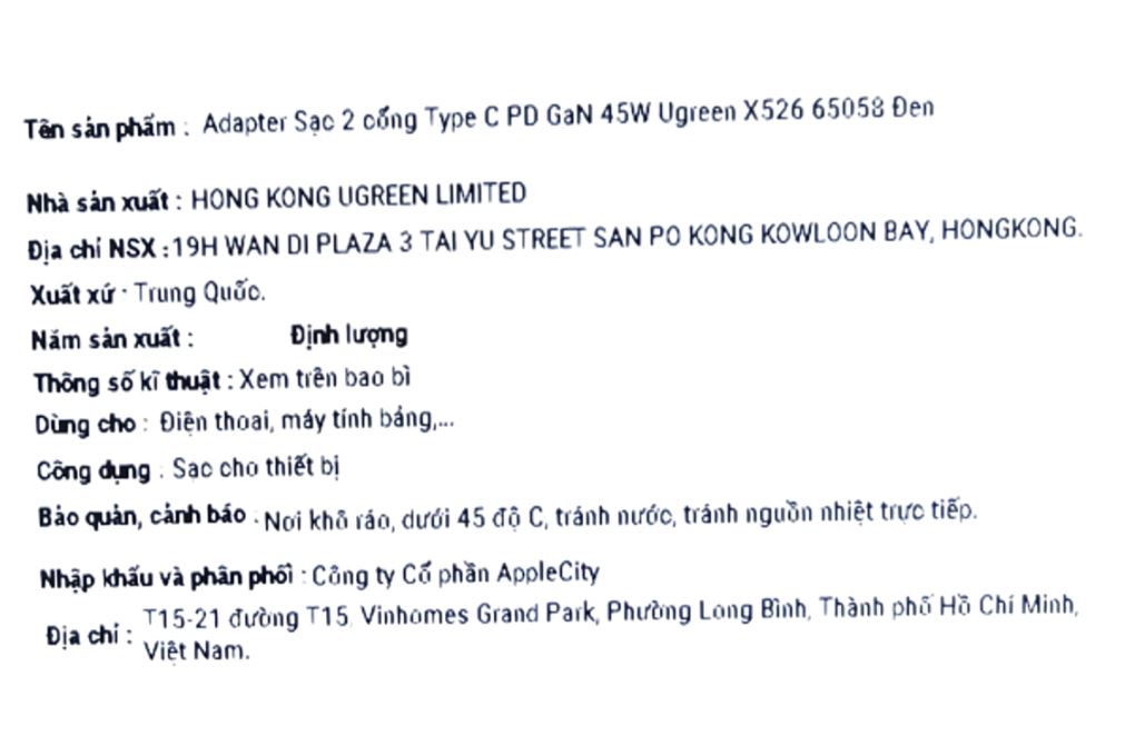 Sạc nhanh 2 cổng Type-C PD 45W Ugreen X526 65058 Màu Đen