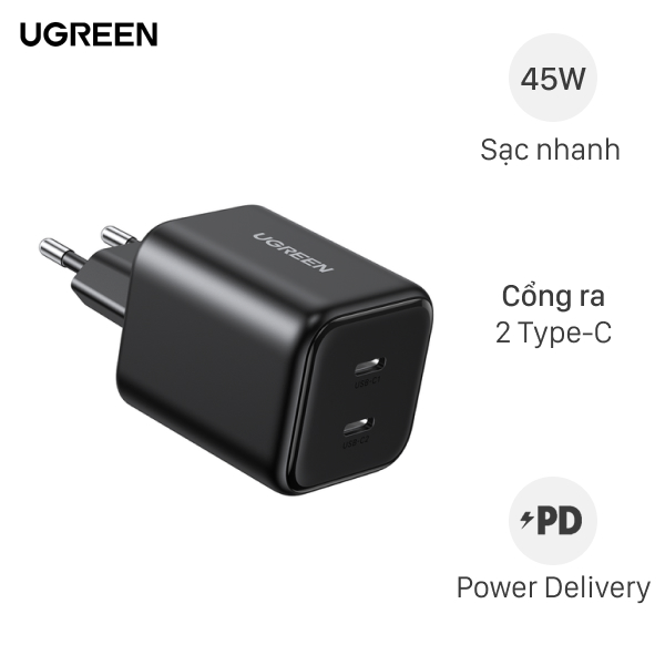 Sạc nhanh 2 cổng Ugreen X526 65058