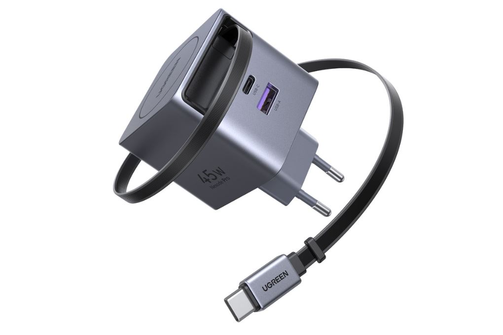 Sạc nhanh 3 cổng USB Type-C  PD 45W Ugreen Nexode Pro X614 kèm cáp dây rút Type C Màu Xám