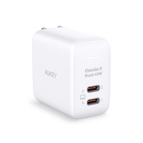 Sạc nhanh 2 cổng Type-C PD 45W Aukey PA-B4T Omnia - Trắng Màu Trắng