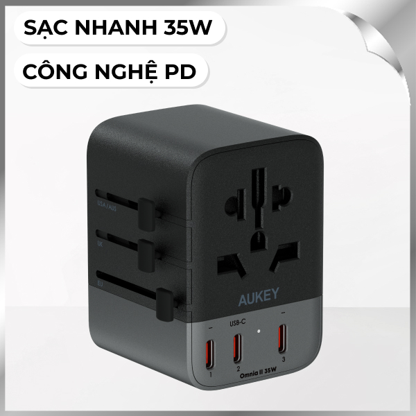 Adapter sạc du lịch đa cổng PD Aukey PA-TA07A