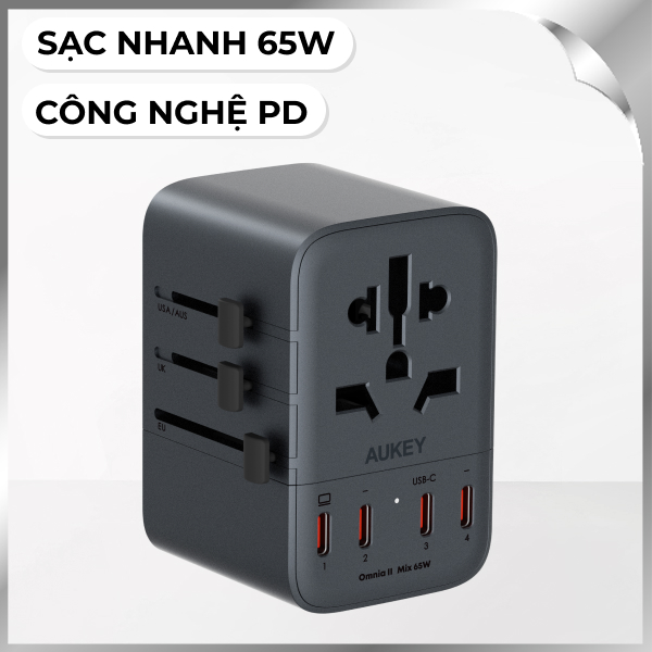Adapter sạc du lịch đa cổng PD Aukey PA-TA08A