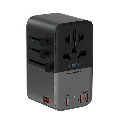 Adapter sạc du lịch đa cổng PD 100W Aukey PA-TA09A Màu Xám