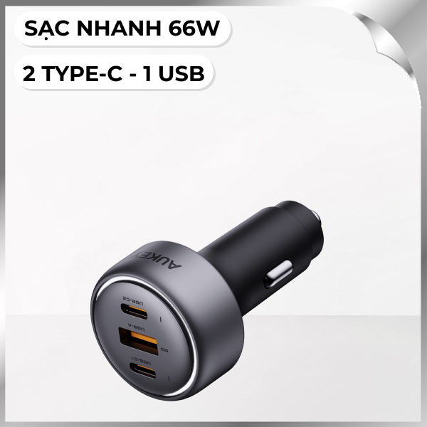 Sạc xe hơi nhanh 3 cổng USB Type-C 66W Aukey CC-P1 1A2C
