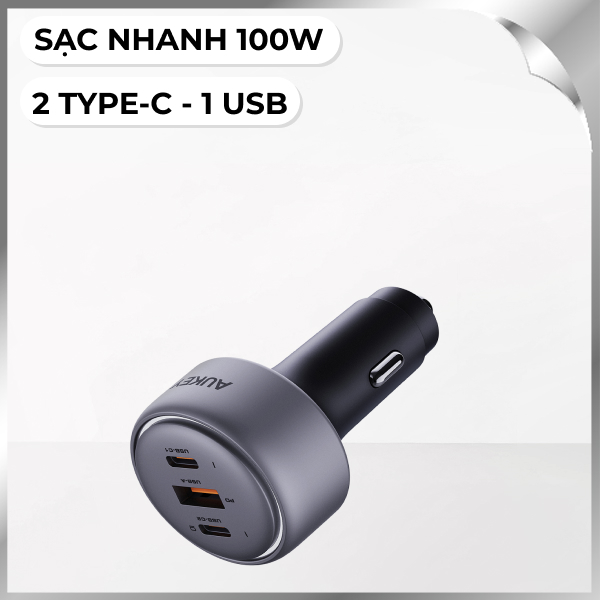 Sạc xe hơi nhanh 3 cổng USB Type-C Aukey CC-P3 1A2C