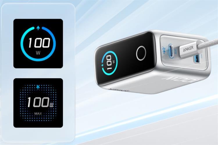 Bộ sạc nhanh 3 cổng USB Type C IQ4 GaN 100W Anker B121B kèm Cáp Type C - Type C Màu Bạc