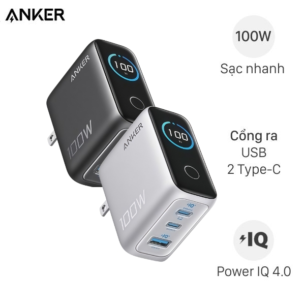 Bộ sạc nhanh 3 cổng Anker B121B kèm Cáp Type C - Type C