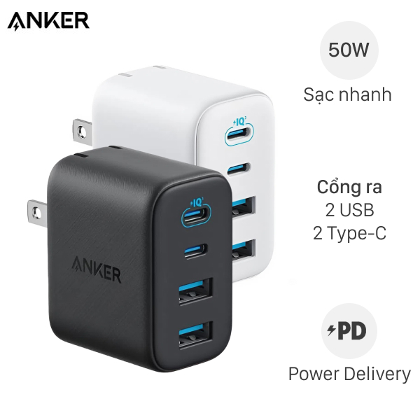 Sạc nhanh 4 cổng IQ3 GaN 50W Anker Zolo A121E