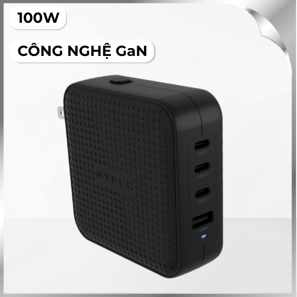 Sạc nhanh 4 cổng USB Type-C PD QC 3.0 GaN 100W HyperJuice HJ1002BKWWGL - Đen