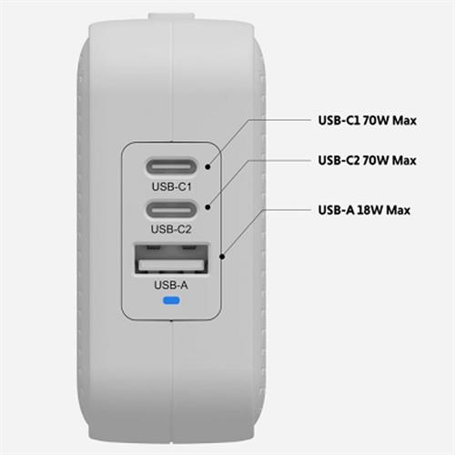 Sạc nhanh 3 cổng USB Type-C PD QC 3.0 GaN 70W HyperJuice HJ1003BKWWGL - Trắng Màu Trắng