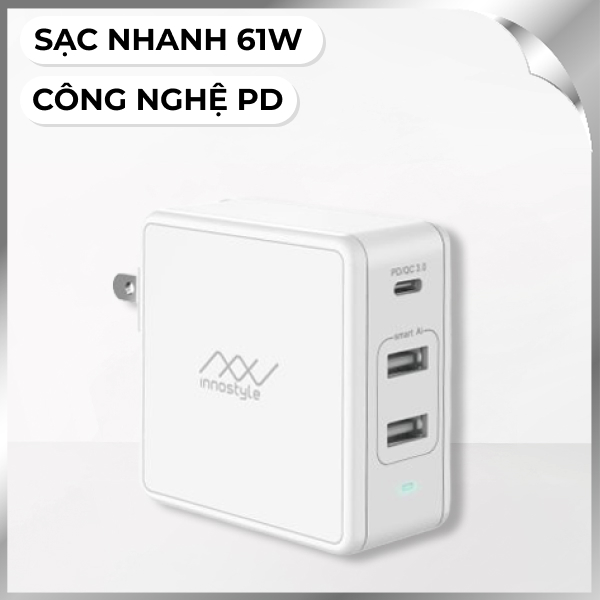 Sạc nhanh 3 cổng Type-C PD 61W Innostyle Gomax Plus IC73-3PDWHI