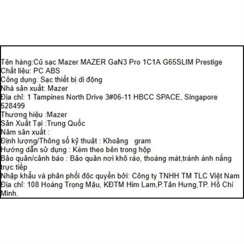 Sạc nhanh 2 cổng USB Type-C PD GaN 65W Mazer M-G65SLIM-BK Màu Đen