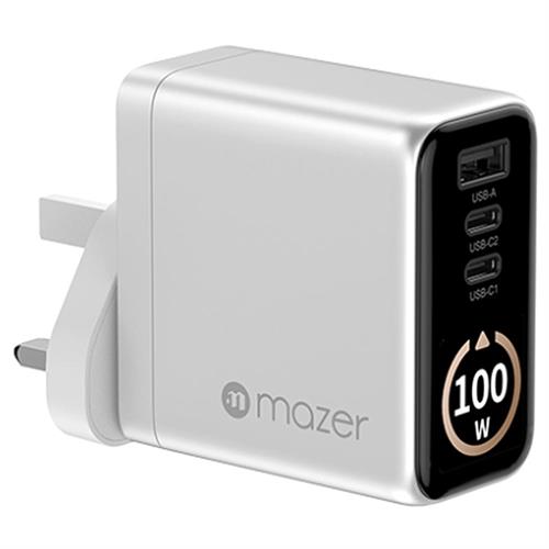 Sạc nhanh 3 cổng USB Type-C PD GaN 100W Mazer M-Ai-G100W-V7-SV Màu Bạc