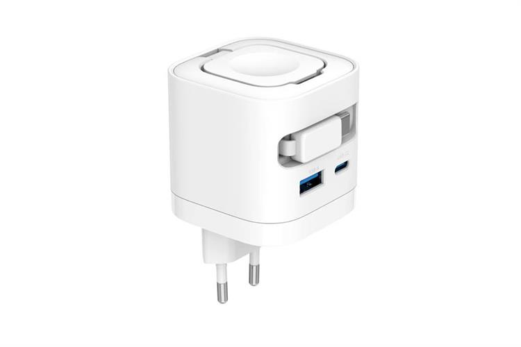 Sạc nhanh 4 cổng USB Type C PD GaN 65W Xmobile CS-65W-AW kèm cáp dây rút Type C và sạc Apple Watch Màu Trắng