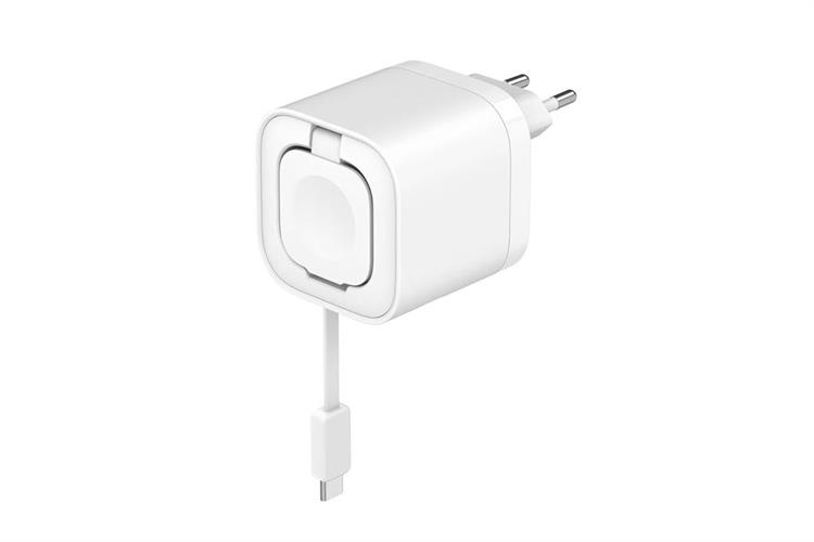 Sạc nhanh 4 cổng USB Type C PD GaN 65W Xmobile CS-65W-AW kèm cáp dây rút Type C và sạc Apple Watch Màu Trắng
