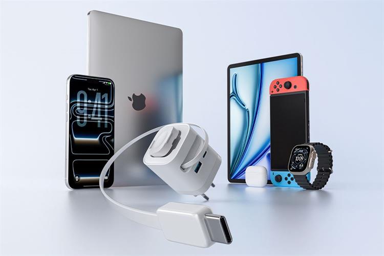 Sạc nhanh 4 cổng USB Type C PD GaN 65W Xmobile CS-65W-AW kèm cáp dây rút Type C và sạc Apple Watch Màu Trắng