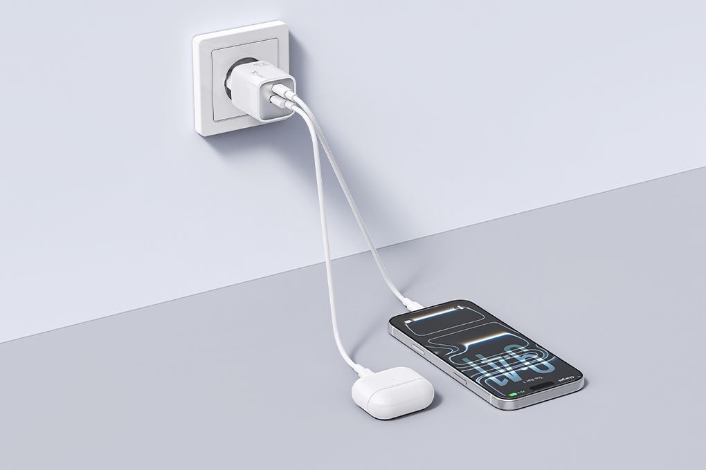 Sạc nhanh 2 cổng USB Type C PD GaN 30W Xmobile YC-348AC Màu Trắng