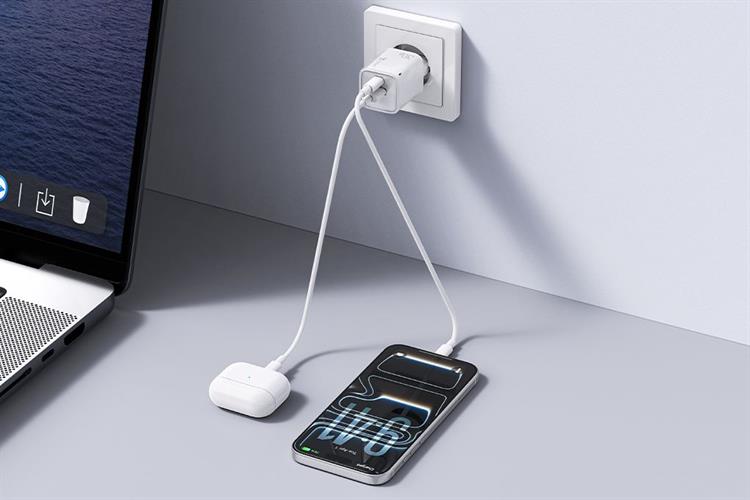 Sạc nhanh 2 cổng USB Type C PD GaN 30W Xmobile YC-348AC Màu Trắng