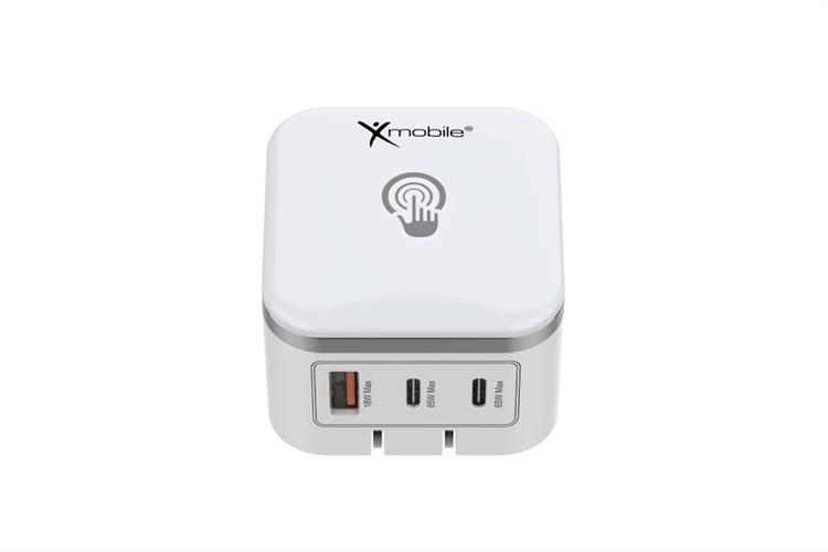 Sạc nhanh 3 cổng tích hợp đèn cảm ứng GaN3 65W Xmobile TFL-65W-01 Màu Trắng
