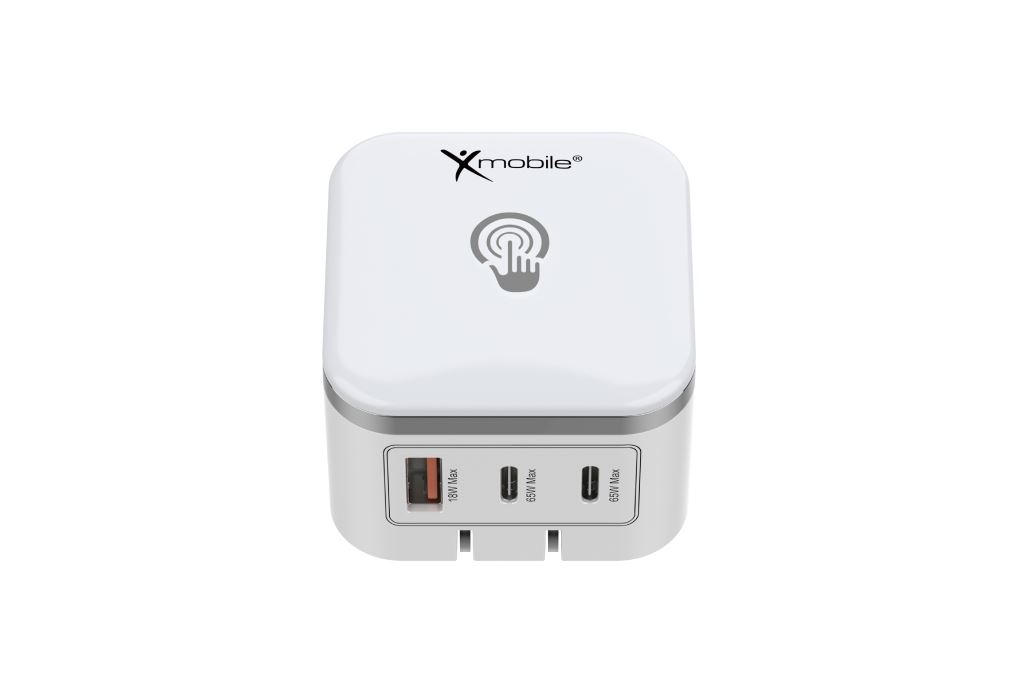Sạc nhanh 3 cổng tích hợp đèn cảm ứng GaN3 65W Xmobile TFL-65W-01 Màu Trắng
