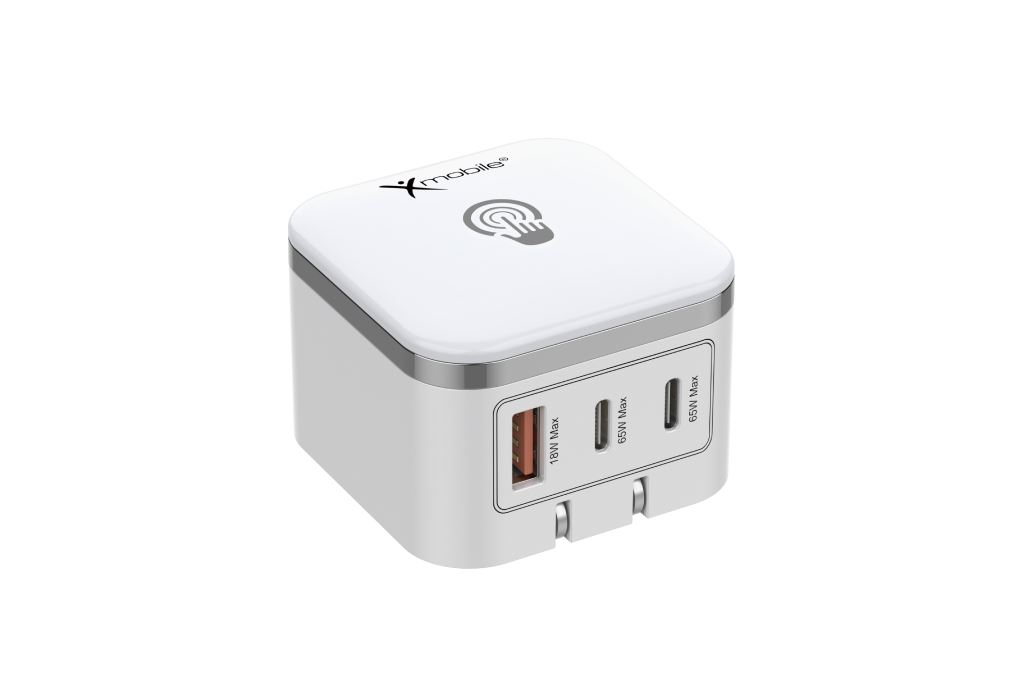 Sạc nhanh 3 cổng tích hợp đèn cảm ứng GaN3 65W Xmobile TFL-65W-01 Màu Trắng