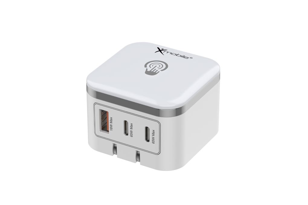 Sạc nhanh 3 cổng tích hợp đèn cảm ứng GaN3 65W Xmobile TFL-65W-01 Màu Trắng