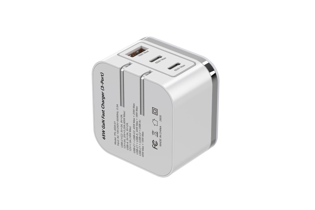 Sạc nhanh 3 cổng tích hợp đèn cảm ứng GaN3 65W Xmobile TFL-65W-01 Màu Trắng