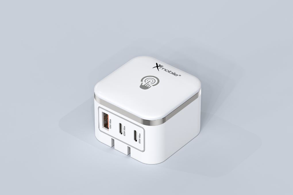 Sạc nhanh 3 cổng tích hợp đèn cảm ứng GaN3 65W Xmobile TFL-65W-01 Màu Trắng