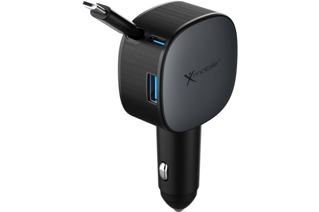 Sạc xe hơi 3 cổng USB Type C PD 30W kèm Cáp dây rút Type C 70cm Xmobile SN-C03 Màu Đen