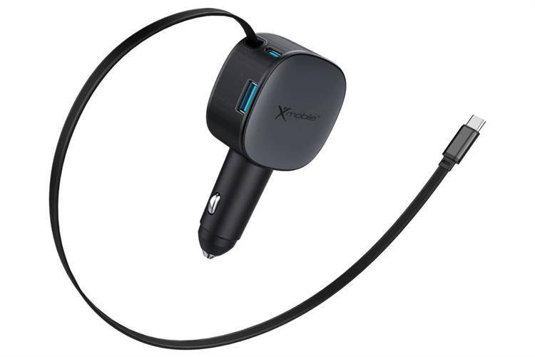 Sạc xe hơi 3 cổng USB Type C PD 30W kèm Cáp dây rút Type C 70cm Xmobile SN-C03 Màu Đen