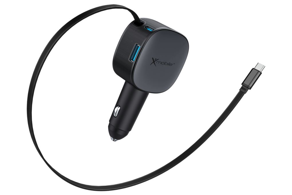 Sạc xe hơi 3 cổng USB Type C PD 30W kèm Cáp dây rút Type C 70cm Xmobile SN-C03 Màu Đen