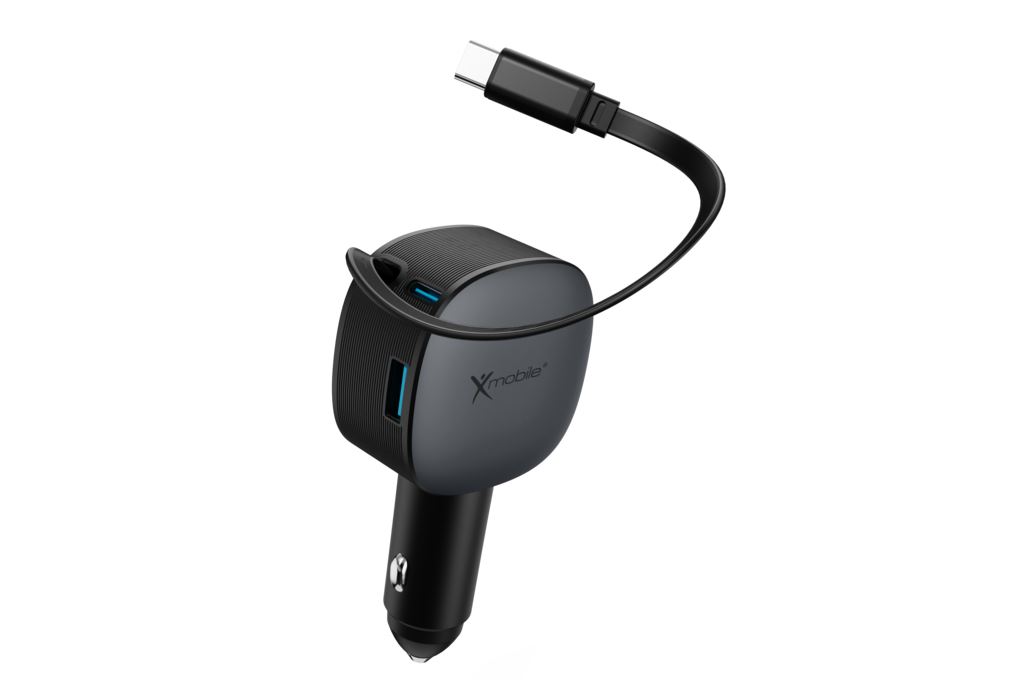 Sạc xe hơi 3 cổng USB Type C PD 30W kèm Cáp dây rút Type C 70cm Xmobile SN-C03 Màu Đen