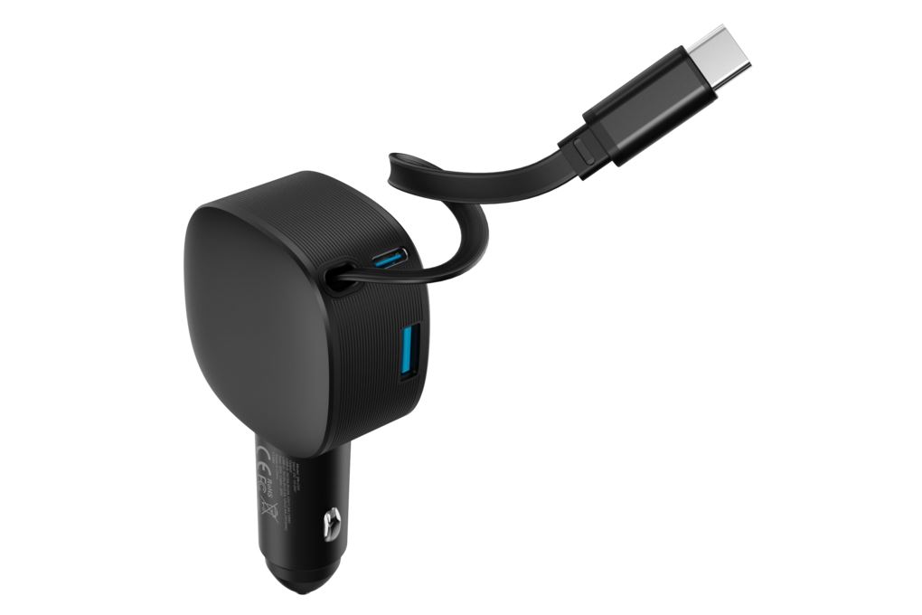 Sạc xe hơi 3 cổng USB Type C PD 30W kèm Cáp dây rút Type C 70cm Xmobile SN-C03 Màu Đen