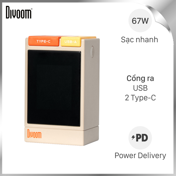 Sạc nhanh 3 cổng USB Type C PD GaN 67W Divoom Dipow-67 White