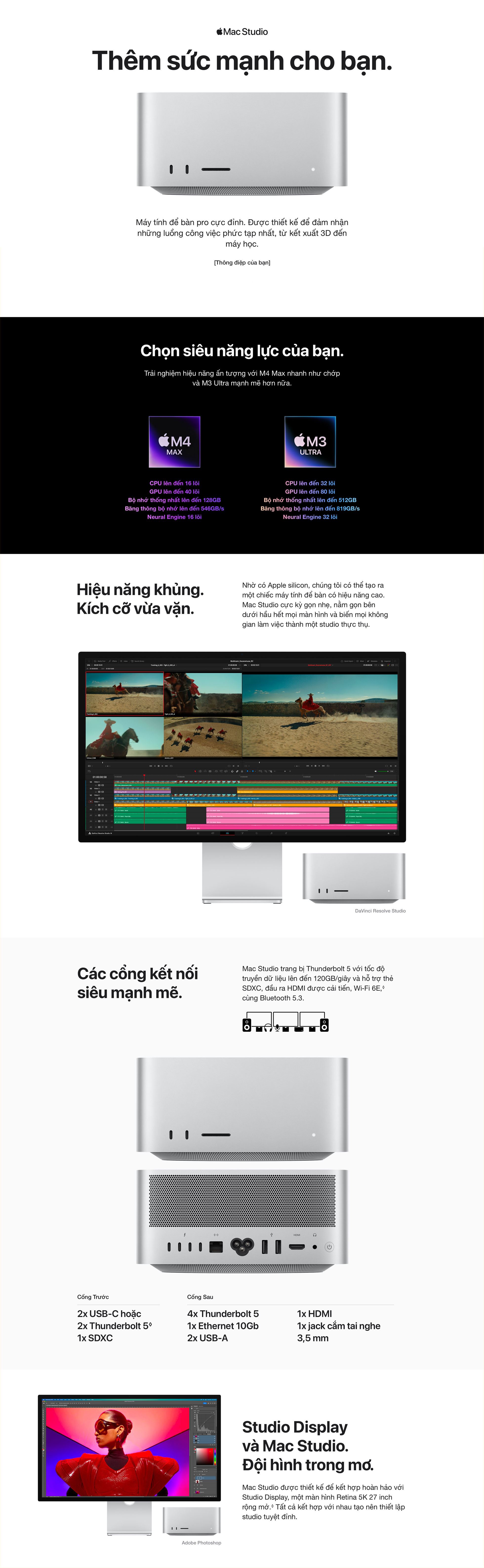 Mac Studio M3 Ultra 256GB 1TB mới, chính hãng, có góp 0%