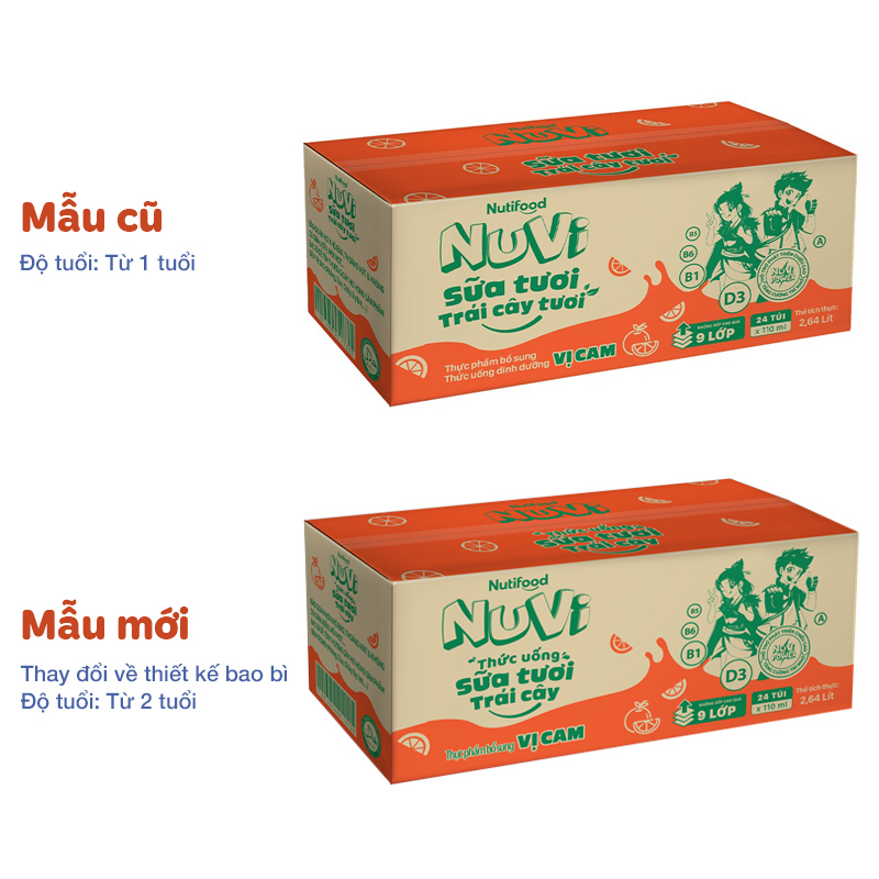 Thùng 24 túi sữa tươi trái cây Nutifood NuVi hương cam 110 ml (từ 2 tuổi) 2