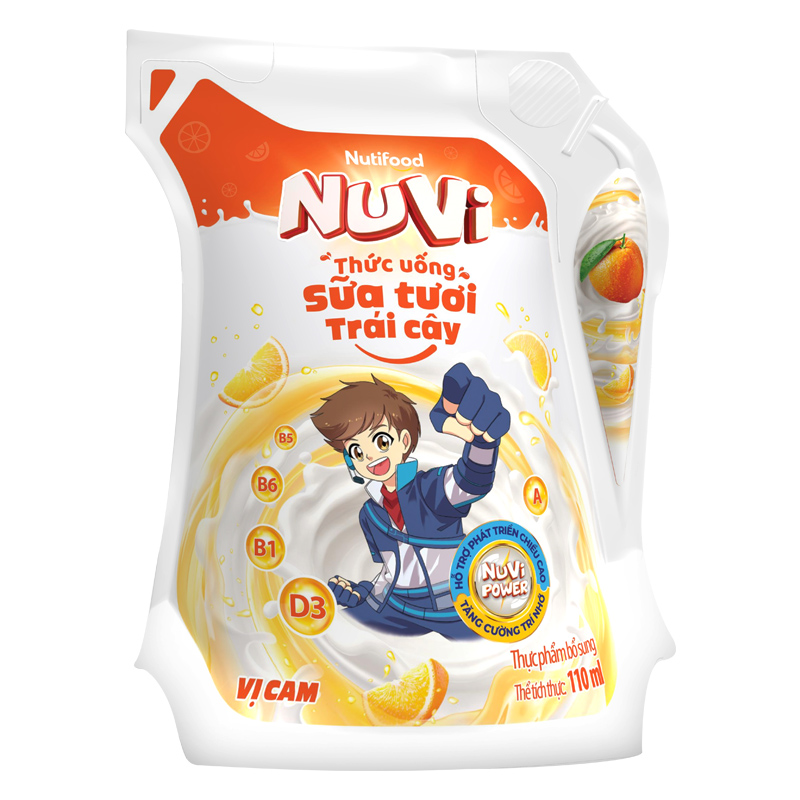 Thùng 24 túi sữa tươi trái cây Nutifood NuVi hương cam 110 ml (từ 2 tuổi) 4