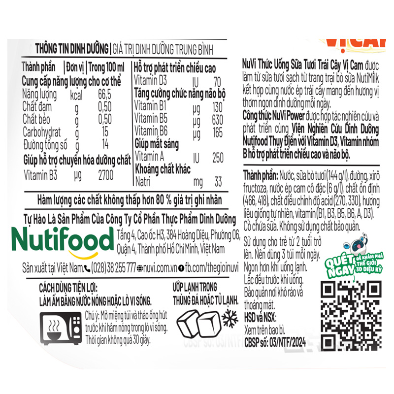 Thùng 24 túi sữa tươi trái cây Nutifood NuVi hương cam 110 ml (từ 2 tuổi) 7