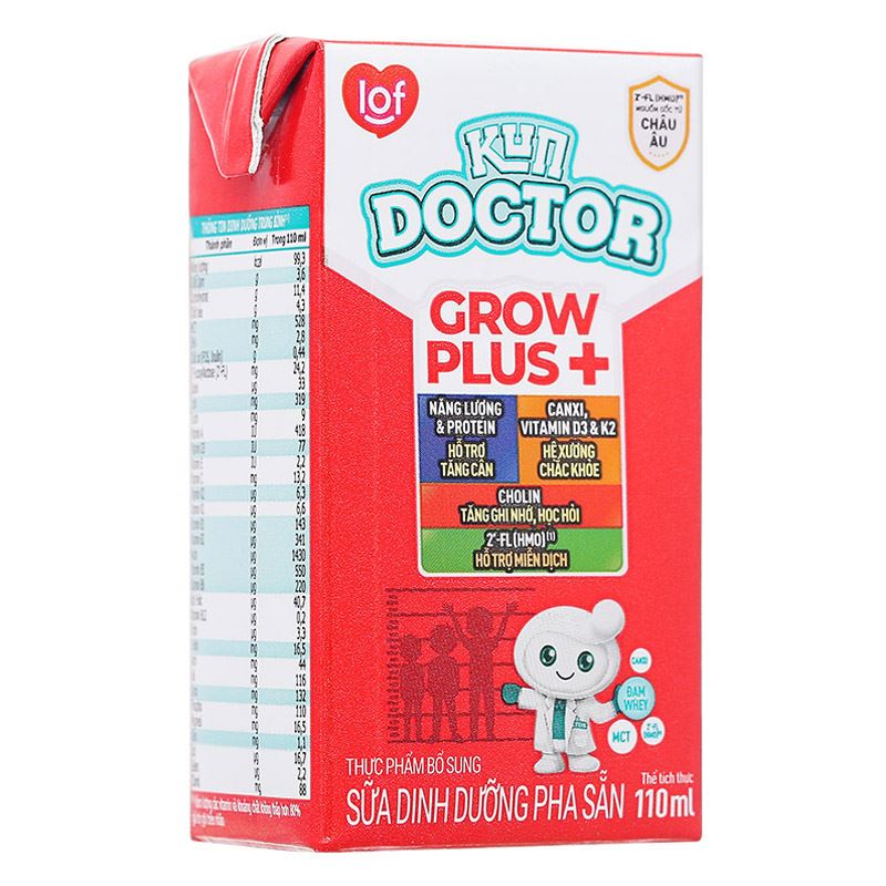 Thùng 48 hộp sữa pha sẵn Kun Doctor Grow Plus+ hương vani 110 ml cho trẻ suy dinh dưỡng, thấp còi (từ 1 tuổi) 8