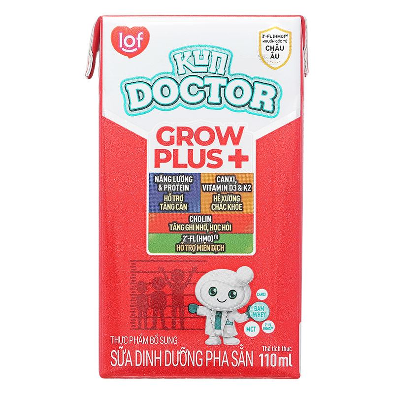 Thùng 48 hộp sữa pha sẵn Kun Doctor Grow Plus+ hương vani 110 ml cho trẻ suy dinh dưỡng, thấp còi (từ 1 tuổi) 9
