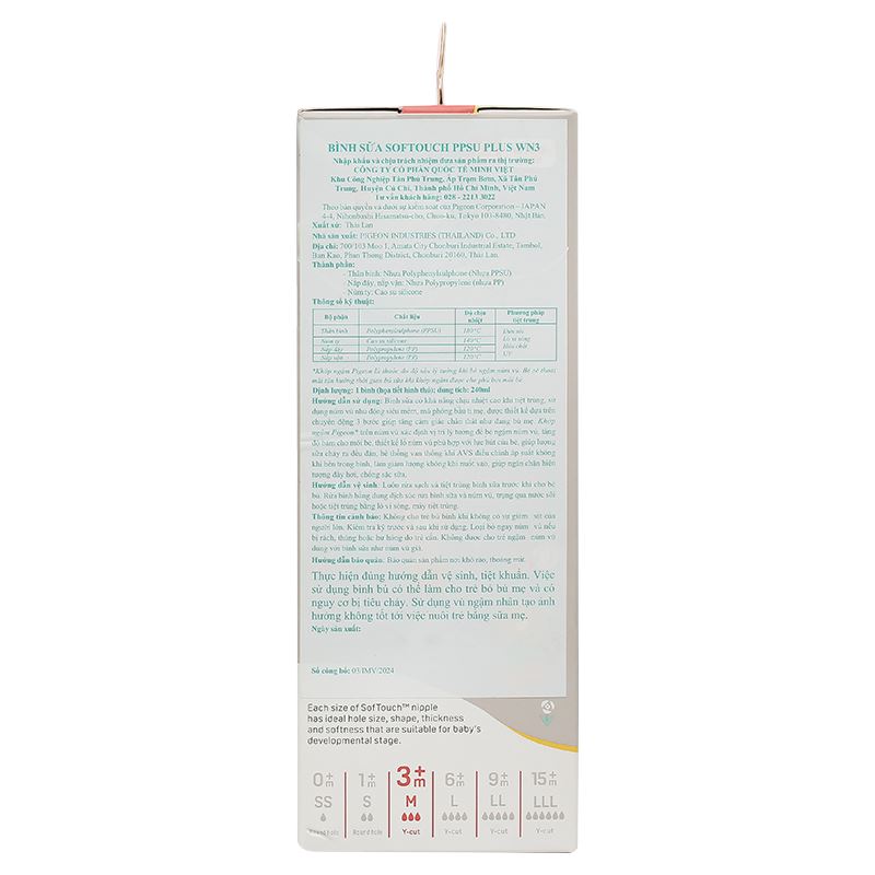 Bình sữa nhựa PPSU Pigeon Plus WN3 cổ rộng 160 ml (0 - 3 tháng) 26
