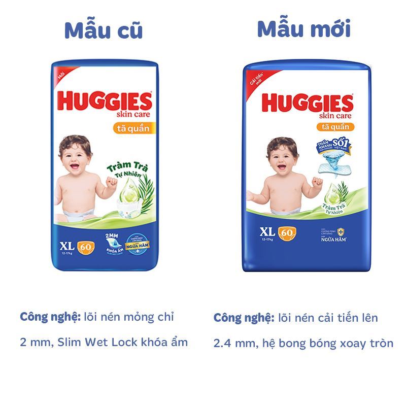 Combo 2 tã quần Huggies Skincare cực đại size XL 60 miếng/bịch (12 - 17 kg) - Giao bao bì ngẫu nhiên 2