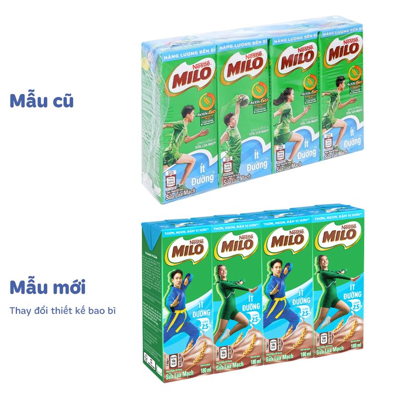 Lốc 4 hộp thức uống lúa mạch Nestlé Milo ít đường 180 ml (từ 2 tuổi) - Giao bao bì ngẫu nhiên 2