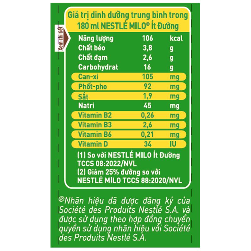 Lốc 4 hộp thức uống lúa mạch Nestlé Milo ít đường 180 ml (từ 2 tuổi) - Giao bao bì ngẫu nhiên 8